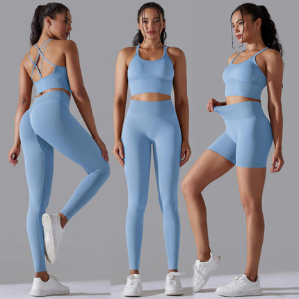 Workout Outfits for Women 2 Piece Seamless Cross Back Sport Bra High Waist Yoga Leggings Sets