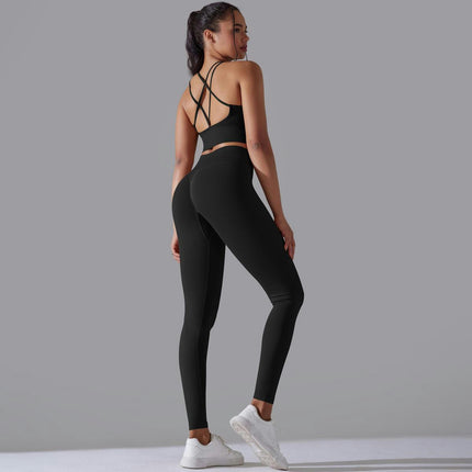 Workout Outfits for Women 2 Piece Seamless Cross Back Sport Bra High Waist Yoga Leggings Sets