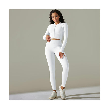 Women's Fitness Set 2-piece Long Sleeve High Waist Skinny Pants Set Zipper Top Gym