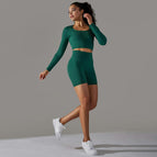 6621 long sleeve+shorts set-dark green