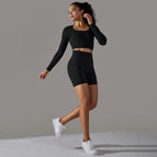 6621 long sleeve+shorts set-black