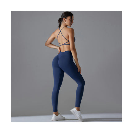 Women's Yoga Set 2-piece High Waist Skinny Pants with Cross Hollow Back Sports Bra