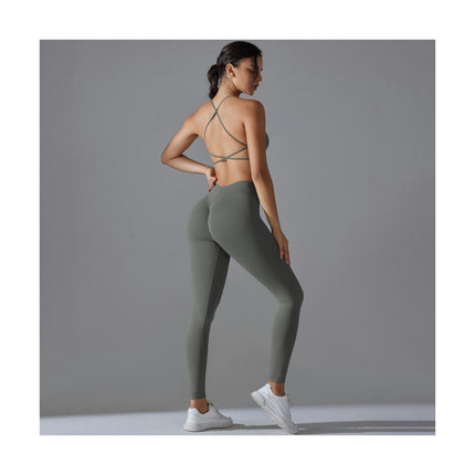 Women's Yoga Set 2-piece High Waist Skinny Pants with Cross Hollow Back Sports Bra