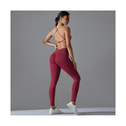 Women's Yoga Set 2-piece High Waist Skinny Pants with Cross Hollow Back Sports Bra