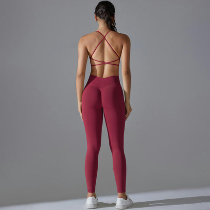 Women's Yoga Set 2-piece High Waist Skinny Pants with Cross Hollow Back Sports Bra