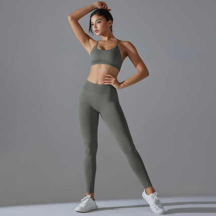 Women's Yoga Set 2-piece High Waist Skinny Pants with Cross Hollow Back Sports Bra