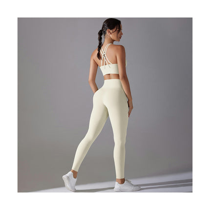 Women's Yoga Set 2-piece High Waist Skinny Pants with Cross Back Sports Bra