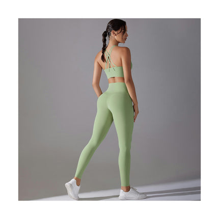 Women's Yoga Set 2-piece High Waist Skinny Pants with Cross Back Sports Bra