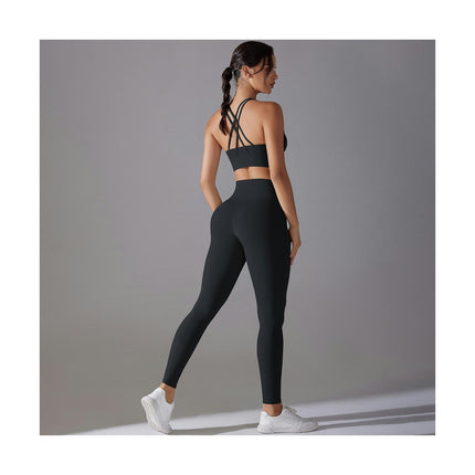 Women's Yoga Set 2-piece High Waist Skinny Pants with Cross Back Sports Bra