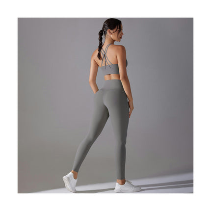 Women's Yoga Set 2-piece High Waist Skinny Pants with Cross Back Sports Bra