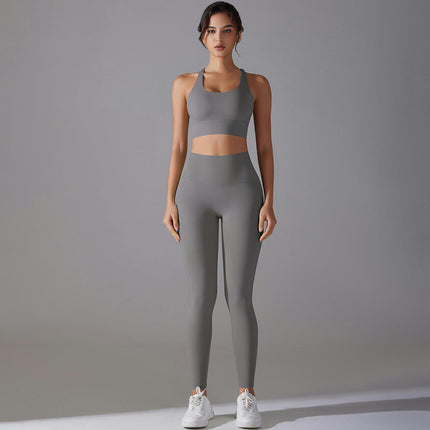 Women's Yoga Set 2-piece High Waist Skinny Pants with Cross Back Sports Bra