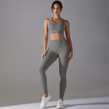 Women's Yoga Set 2-piece High Waist Skinny Pants with Cross Back Sports Bra