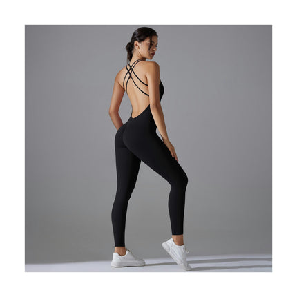 Women's Yoga Jumpsuit Backless Sports Romper Playsuit Sleeveless Gym Bodysuit Model A