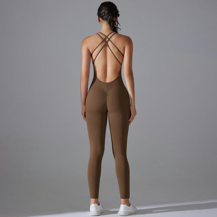 Women's Yoga Jumpsuit Backless Sports Romper Playsuit Sleeveless Gym Bodysuit Model A