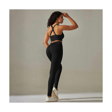 Workout Sets for Women 2 Piece Outfits High Waisted Leggings with Cross Back Sports Bra Yoga Sets