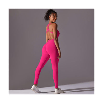 Workout Jumpsuit for Women Yoga Gym Seamless One Piece Racerback Tummy Control Padded Bra Jumpsuit