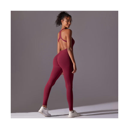 Workout Jumpsuit for Women Yoga Gym Seamless One Piece Racerback Tummy Control Padded Bra Jumpsuit