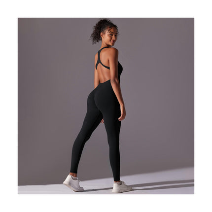 Workout Jumpsuit for Women Yoga Gym Seamless One Piece Racerback Tummy Control Padded Bra Jumpsuit