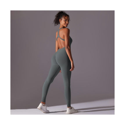 Workout Jumpsuit for Women Yoga Gym Seamless One Piece Racerback Tummy Control Padded Bra Jumpsuit