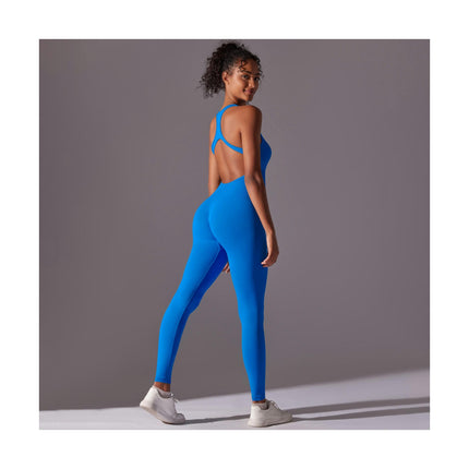 Workout Jumpsuit for Women Yoga Gym Seamless One Piece Racerback Tummy Control Padded Bra Jumpsuit