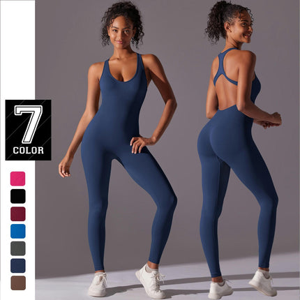 Workout Jumpsuit for Women Yoga Gym Seamless One Piece Racerback Tummy Control Padded Bra Jumpsuit