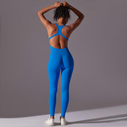 Workout Jumpsuit for Women Yoga Gym Seamless One Piece Racerback Tummy Control Padded Bra Jumpsuit