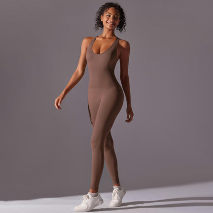 Workout Jumpsuit for Women Yoga Gym Seamless One Piece Racerback Tummy Control Padded Bra Jumpsuit