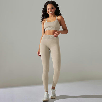 Women's Fitness Wear 2-piece Seamless Suspender Bra High Waist Yoga Leggings Set