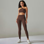 6612 Shoulder Drain+Pants Set-Coffee