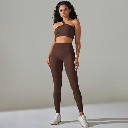 Women's Fitness Wear 2-piece Seamless Suspender Bra High Waist Yoga Leggings Set