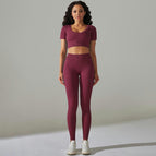 6612 short-sleeved+trousers set-wine red