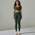 6612 short-sleeved+trousers set-dark green