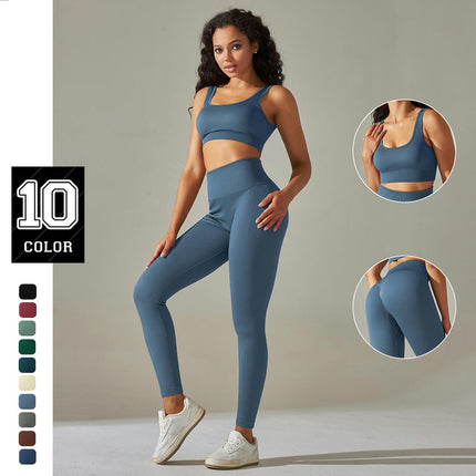 Ribbed Workout Outfits for Women 2 Piece Seamless Sport Bra High Waist Yoga Leggings Sets