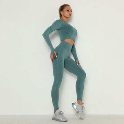 Women's Fitness Set 2-Piece Set Long Sleeve Yoga Wear Fitness Wear Seamless Cropped Top High Waist Leggings