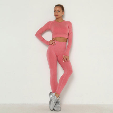 Women's Fitness Set 2-Piece Set Long Sleeve Yoga Wear Fitness Wear Seamless Cropped Top High Waist Leggings