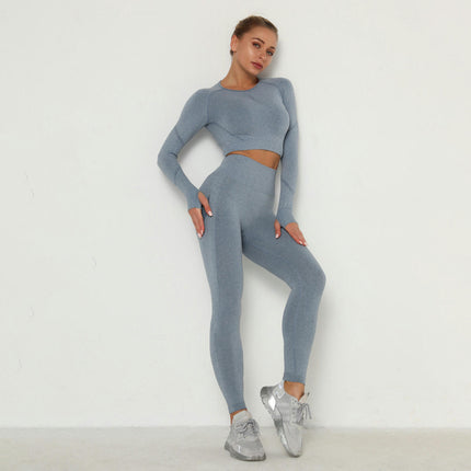 Women's Fitness Set 2-Piece Set Long Sleeve Yoga Wear Fitness Wear Seamless Cropped Top High Waist Leggings