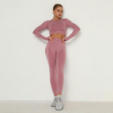 Women's Fitness Set 2-Piece Set Long Sleeve Yoga Wear Fitness Wear Seamless Cropped Top High Waist Leggings