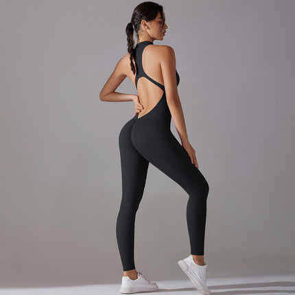 Women's Fitness Bodysuit Tummy Control Pants One-piece Fitness Zipper Tights