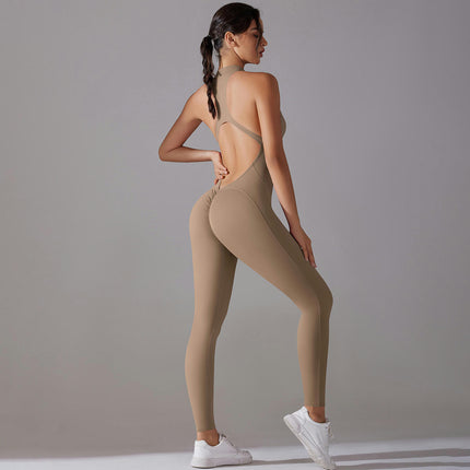 Women's Fitness Bodysuit Tummy Control Pants One-piece Fitness Zipper Tights