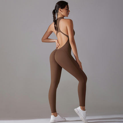 Women's Fitness Bodysuit Tummy Control Pants One-piece Fitness Zipper Tights