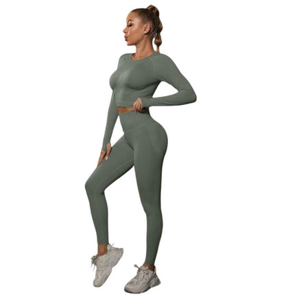 Workout Set for Women Two Pieces with Long Sleeves and High-Waisted Tight Yoga Pants