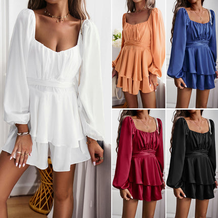 Women off Shoulder Rompers Lantern Long Sleeve Ruffle Mini Shorts Jumpsuit