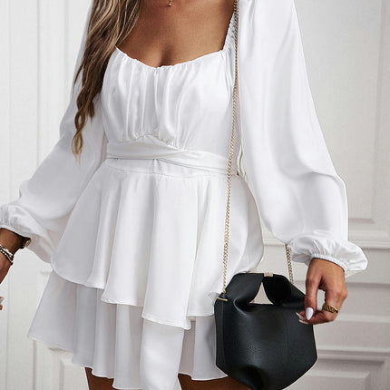 Women off Shoulder Rompers Lantern Long Sleeve Ruffle Mini Shorts Jumpsuit