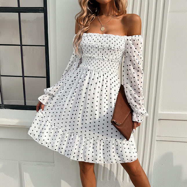 Women's Off The Shoulder Dress Long Sleeves Smocked Ruffle Floral Mini Dresses