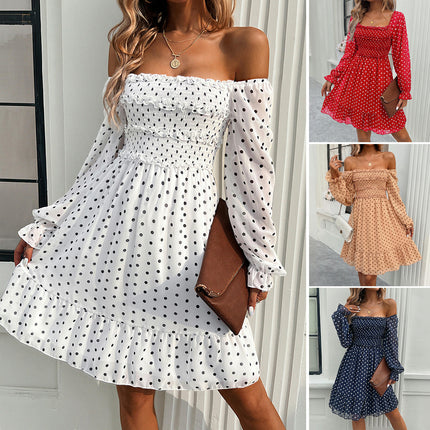 Women's Off The Shoulder Dress Long Sleeves Smocked Ruffle Floral Mini Dresses