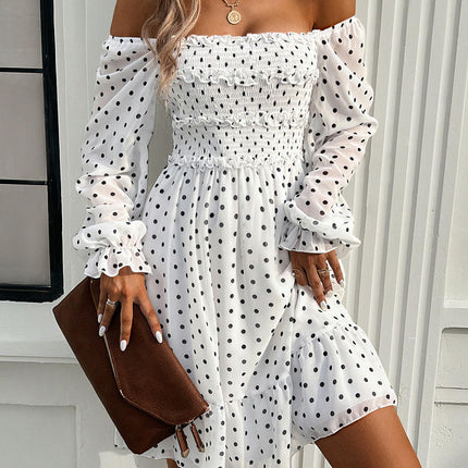 Women's Off The Shoulder Dress Long Sleeves Smocked Ruffle Floral Mini Dresses