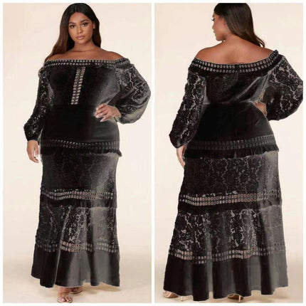 Women Floral Lace Off Shoulder Maxi Dress Long Sleeve Party Formal Wedding Guest Dresses