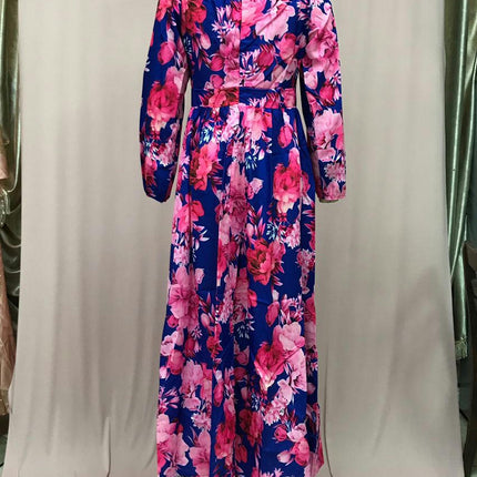 Women Casual Maxi Dresses Long Sleeve Off The Shoulder High Wais Floral Boho Long Dress