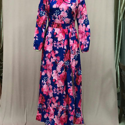 Women Casual Maxi Dresses Long Sleeve Off The Shoulder High Wais Floral Boho Long Dress