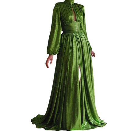 Formal Long Sleeve Dress for Women Mock Neck Ruched A Line Flowy Sparkly Evening Party Dresses